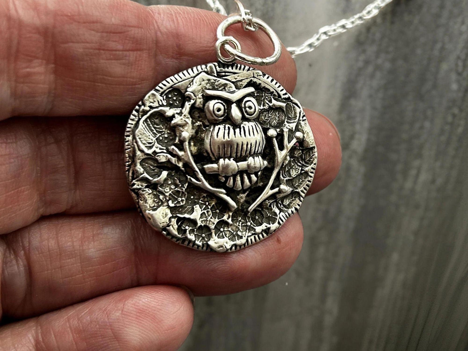 Sterling Silver Owl Pendant • Forest Design Jewelry • Oxidized Finish • One-Of-A Kind gift • Thoughful