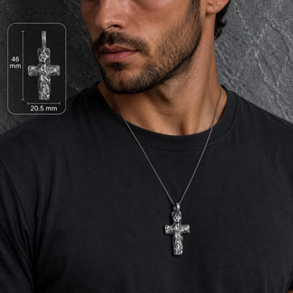 Fine Silver Cross Pendant | Rustic Oxidized Artisan Necklace, 5mm Thick