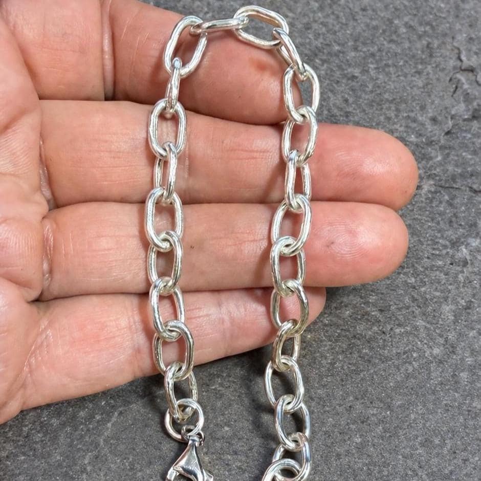 Handmade Sterling Silver Chunky Oval Link Chain Bracelet – 8 Inch Solid Silver