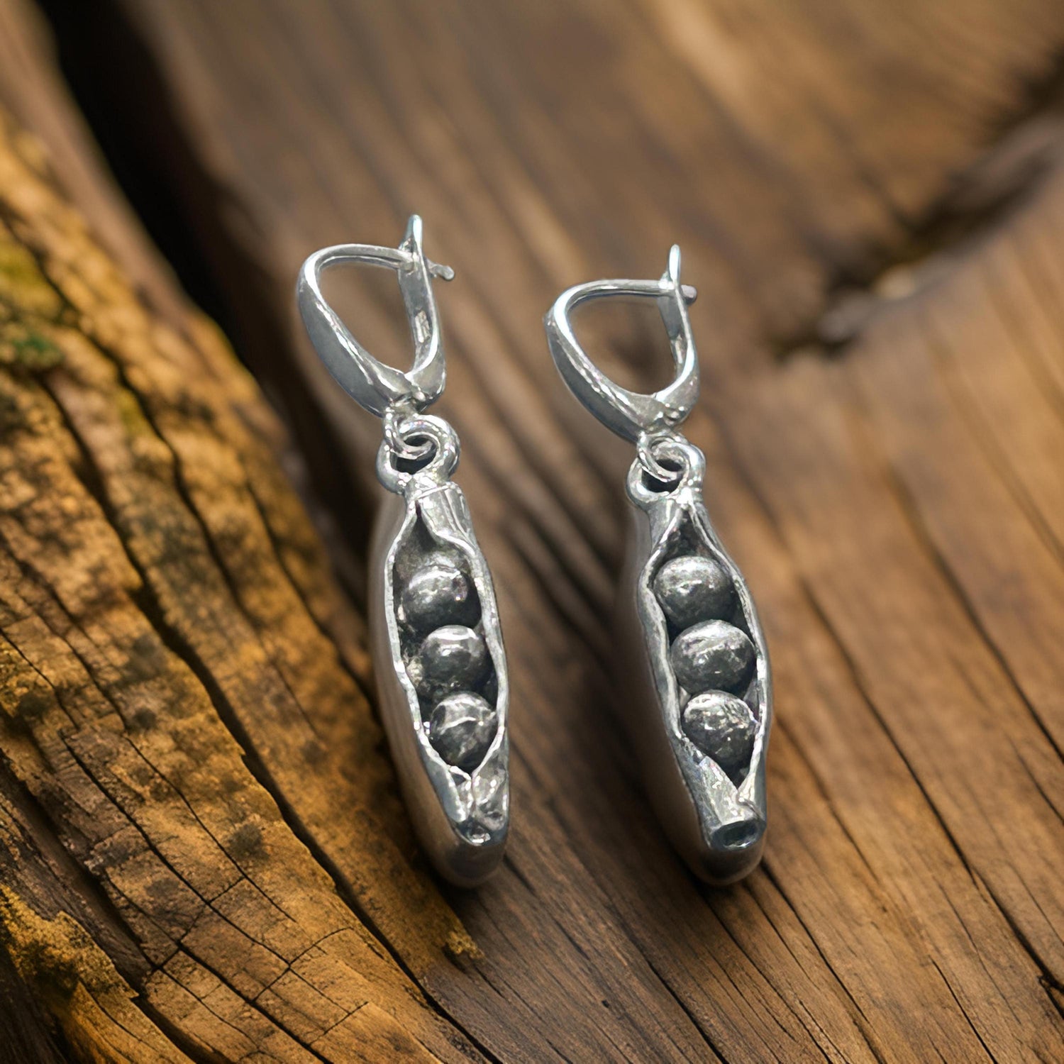 Sterling Silver Pea Pod Earrings | Handmade Nature-Inspired Botanical Jewelry
