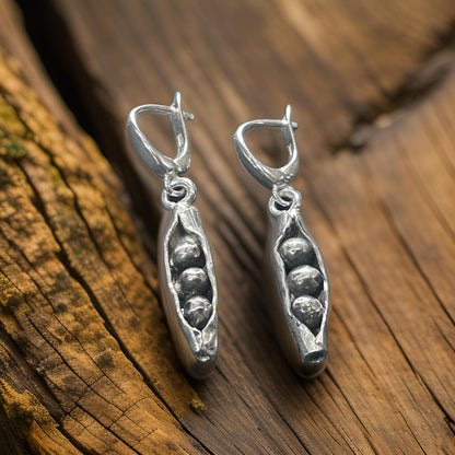 Sterling Silver Pea Pod Earrings | Handmade Nature-Inspired Botanical Jewelry