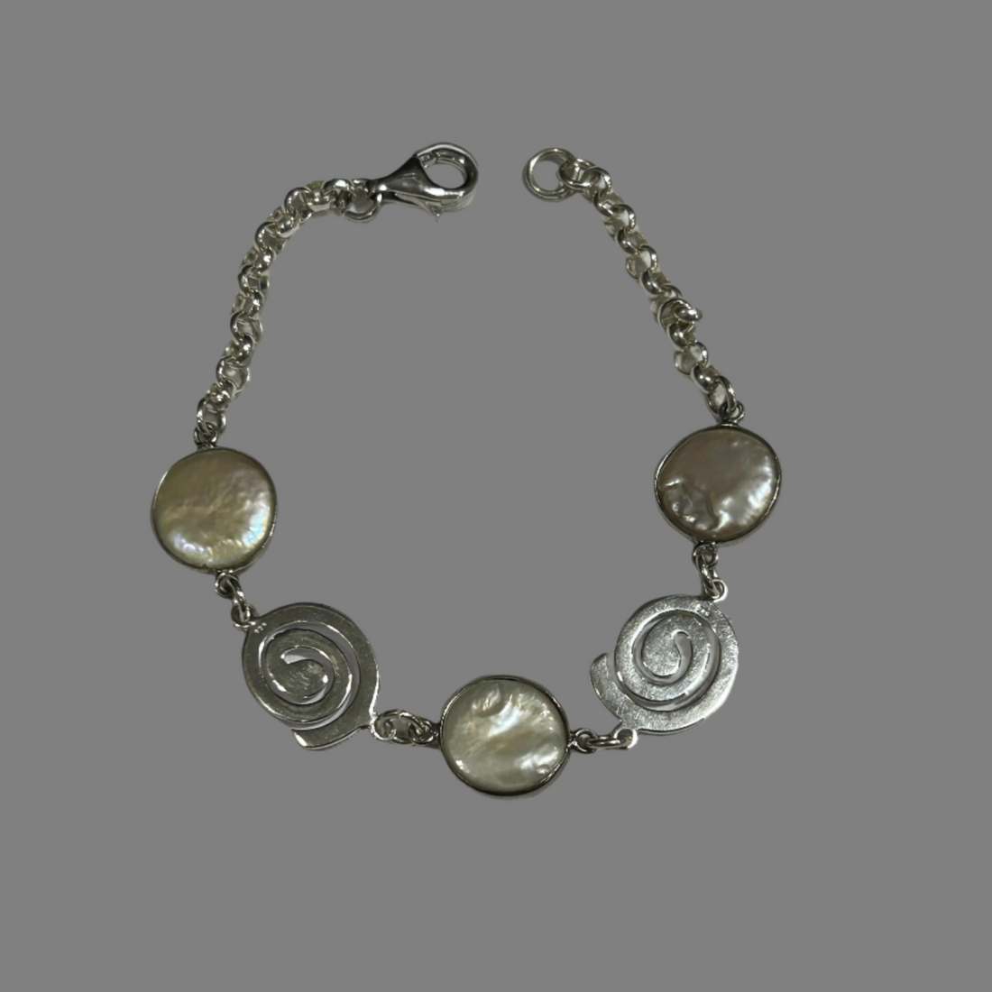 Silver Link Bracelet - Mother of Pearl Bracelet | JJewelryArt