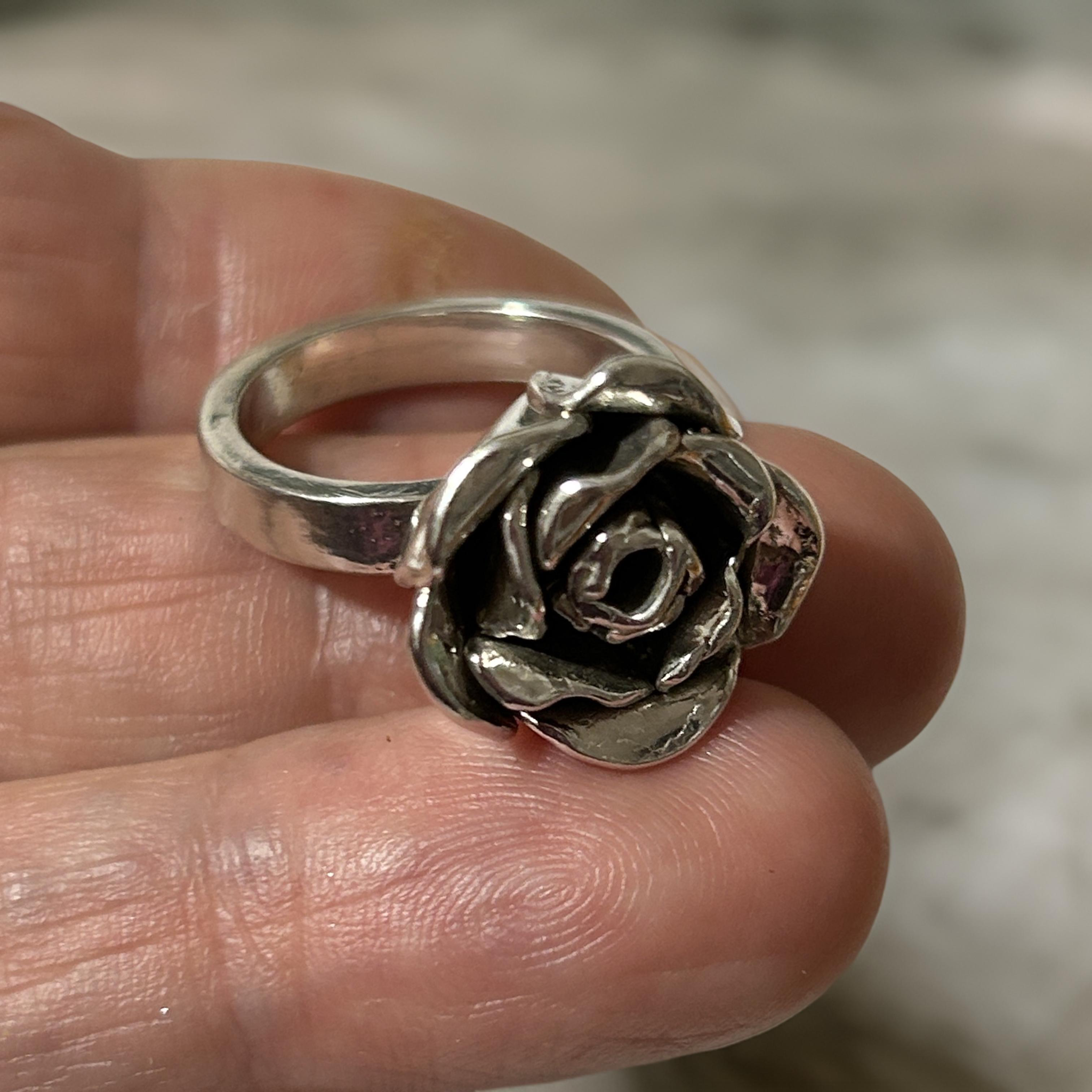 Solid Silver Rose Ring - Handmade Rose - Statement Rings