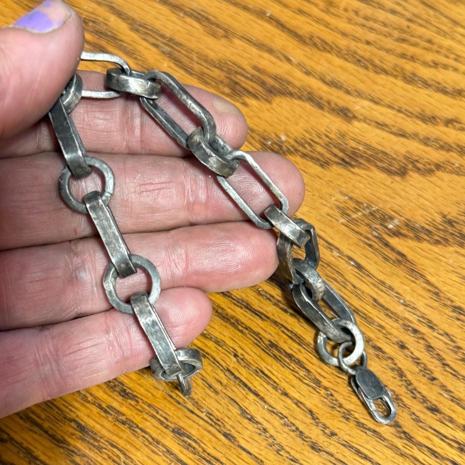 Handmade Sterling Silver Chain Bracelet | Oxidized Rustic Industrial Men’s Jewelry