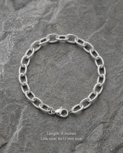 Handmade Sterling Silver Chunky Oval Link Chain Bracelet – 8 Inch Solid Silver