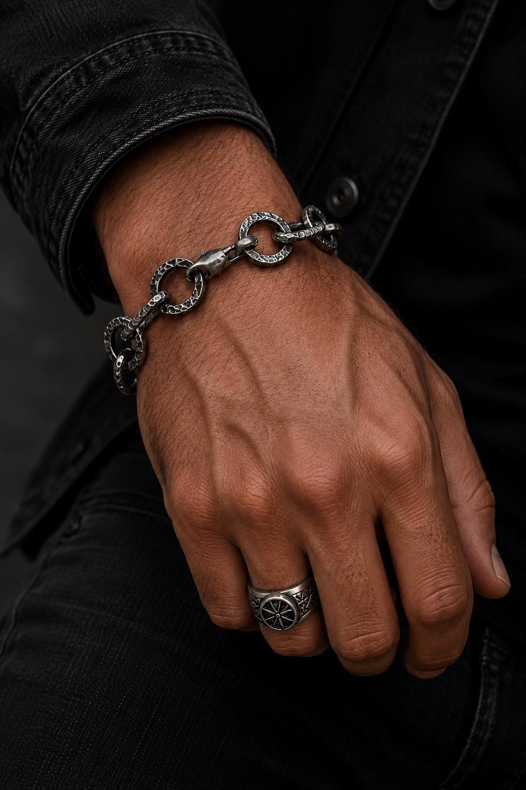 Heavy Sterling Silver Link Bracelet – Bold Rustic Artisan Chain Jewelry