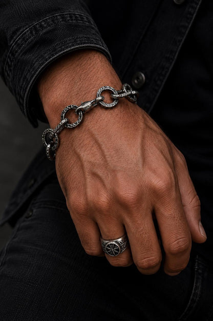 Heavy Sterling Silver Link Bracelet – Bold Rustic Artisan Chain Jewelry