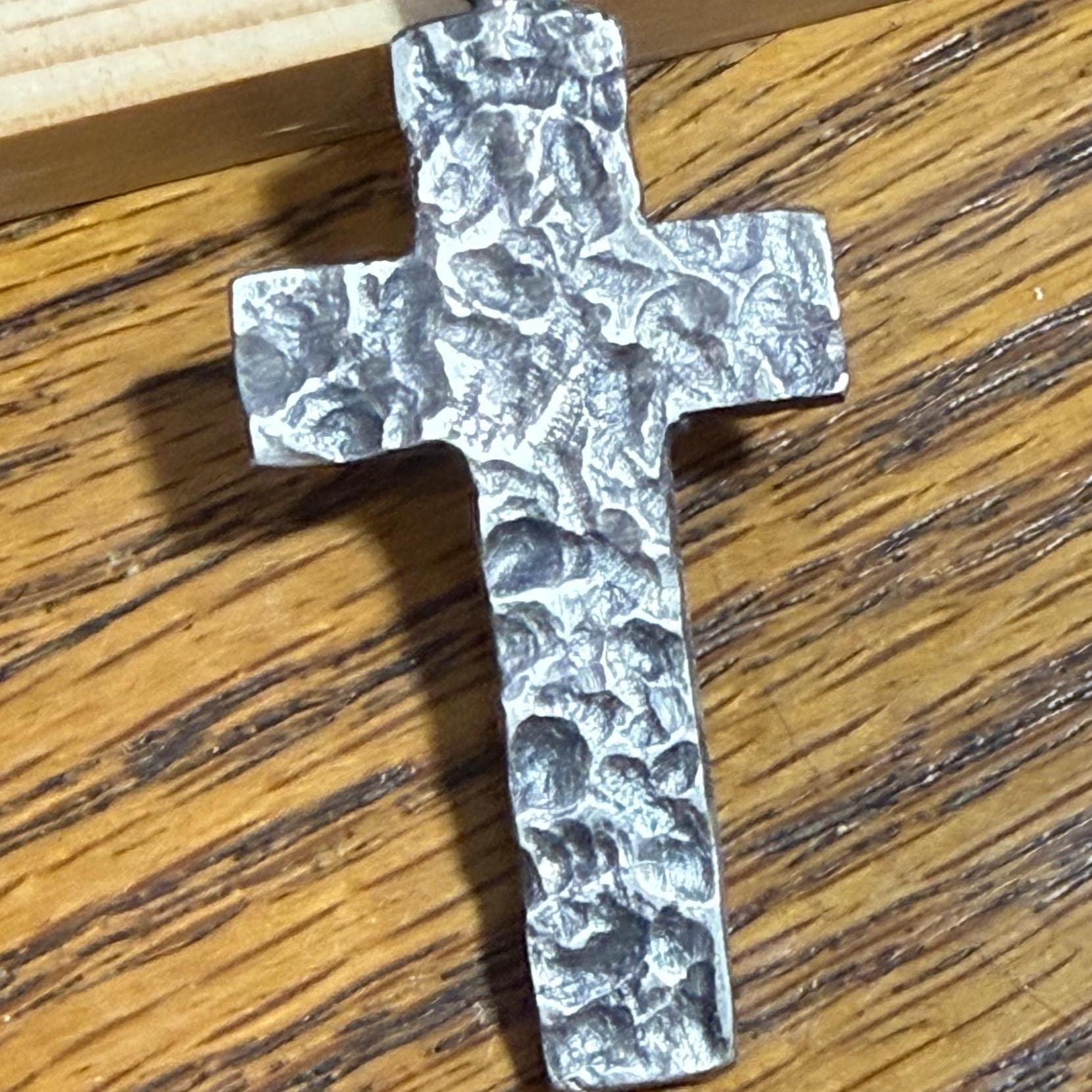 Handmade Sterling Silver Cross Pendant – Textured Oxidized Artisan Necklace