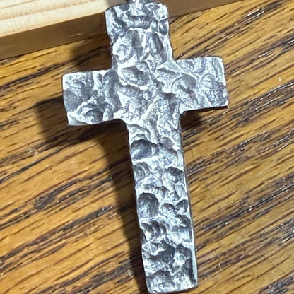 Handmade Sterling Silver Cross Pendant – Textured Oxidized Artisan Necklace