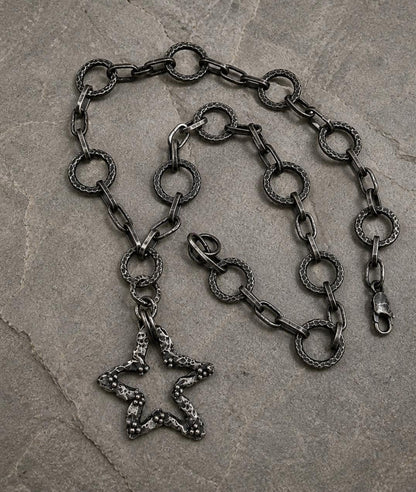 Artisan Star Necklace – Handmade 925 Sterling Pendant – Oxidized Statement Chain - Rustic silver chain