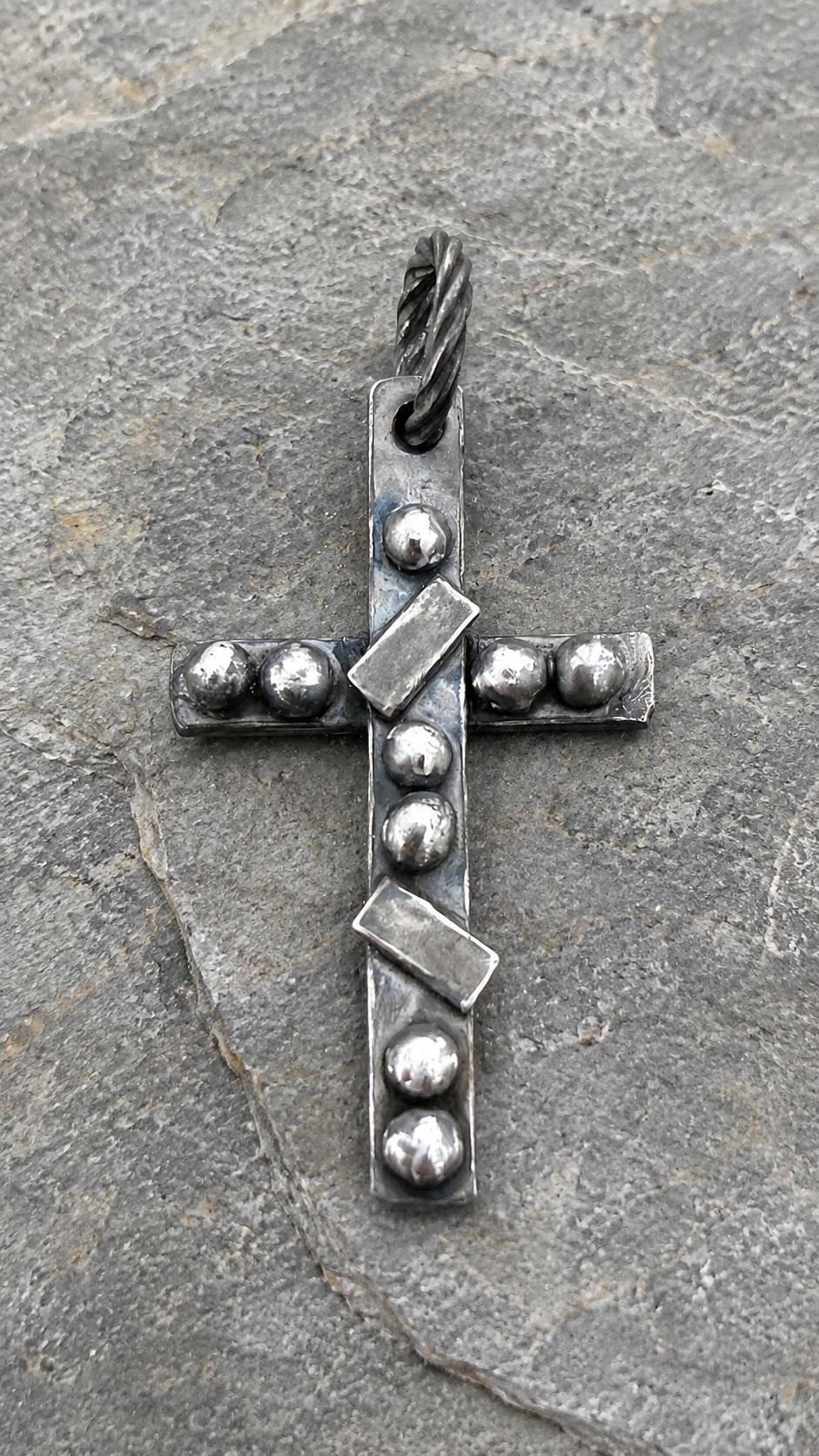 Handmade Sterling Silver Cross Pendant, Men’s Rustic Cross Necklace, Oxidized Silver Artisan Pendant, Unique Christian Jewelry Gift