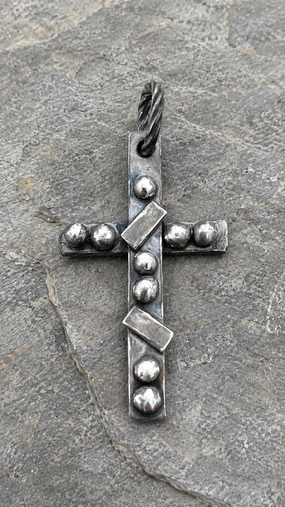 Handmade Sterling Silver Cross Pendant, Men’s Rustic Cross Necklace, Oxidized Silver Artisan Pendant, Unique Christian Jewelry Gift
