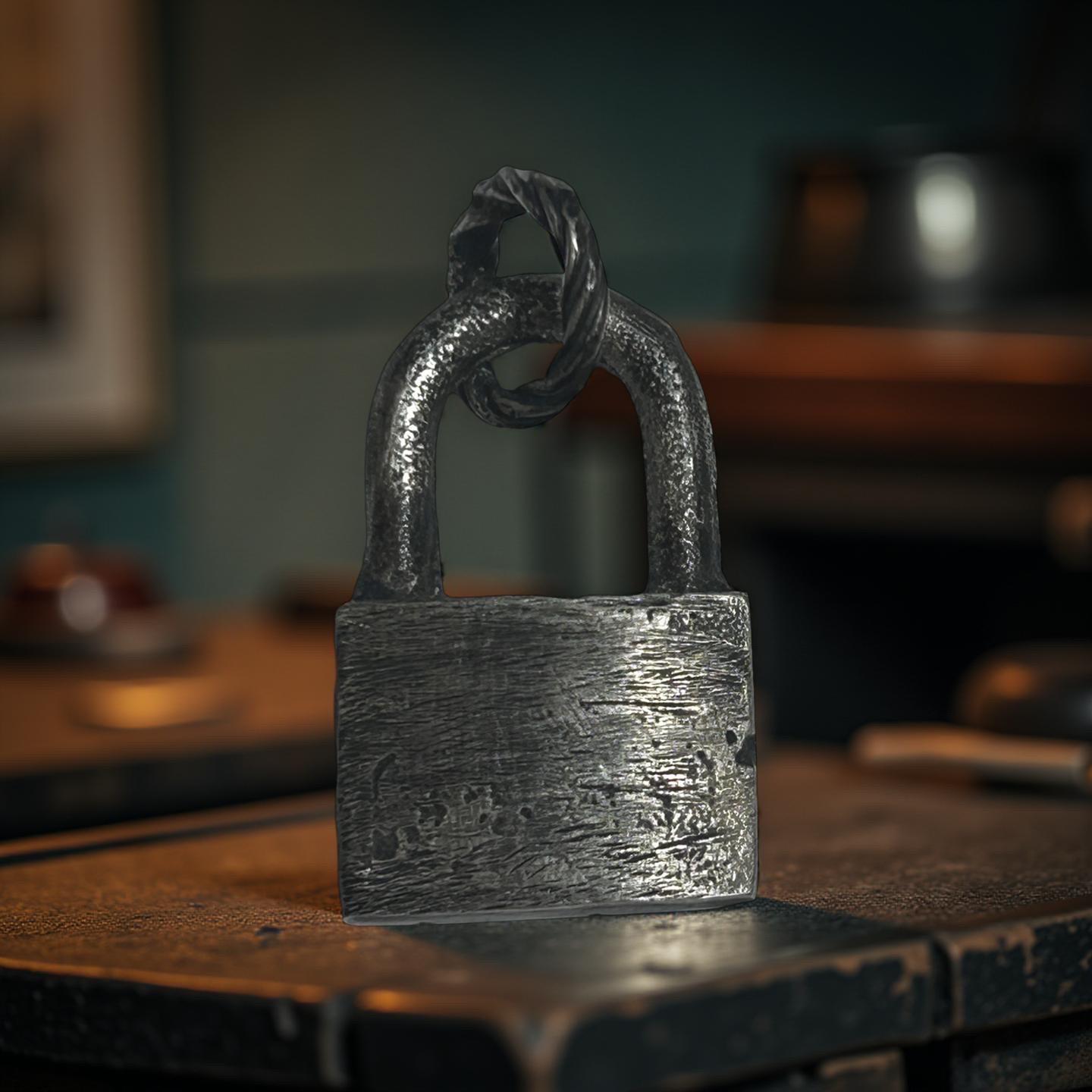 Sterling Silver Lock Pendant, Heavy Oxidized Padlock Necklace, Rustic Handmade Jewelry