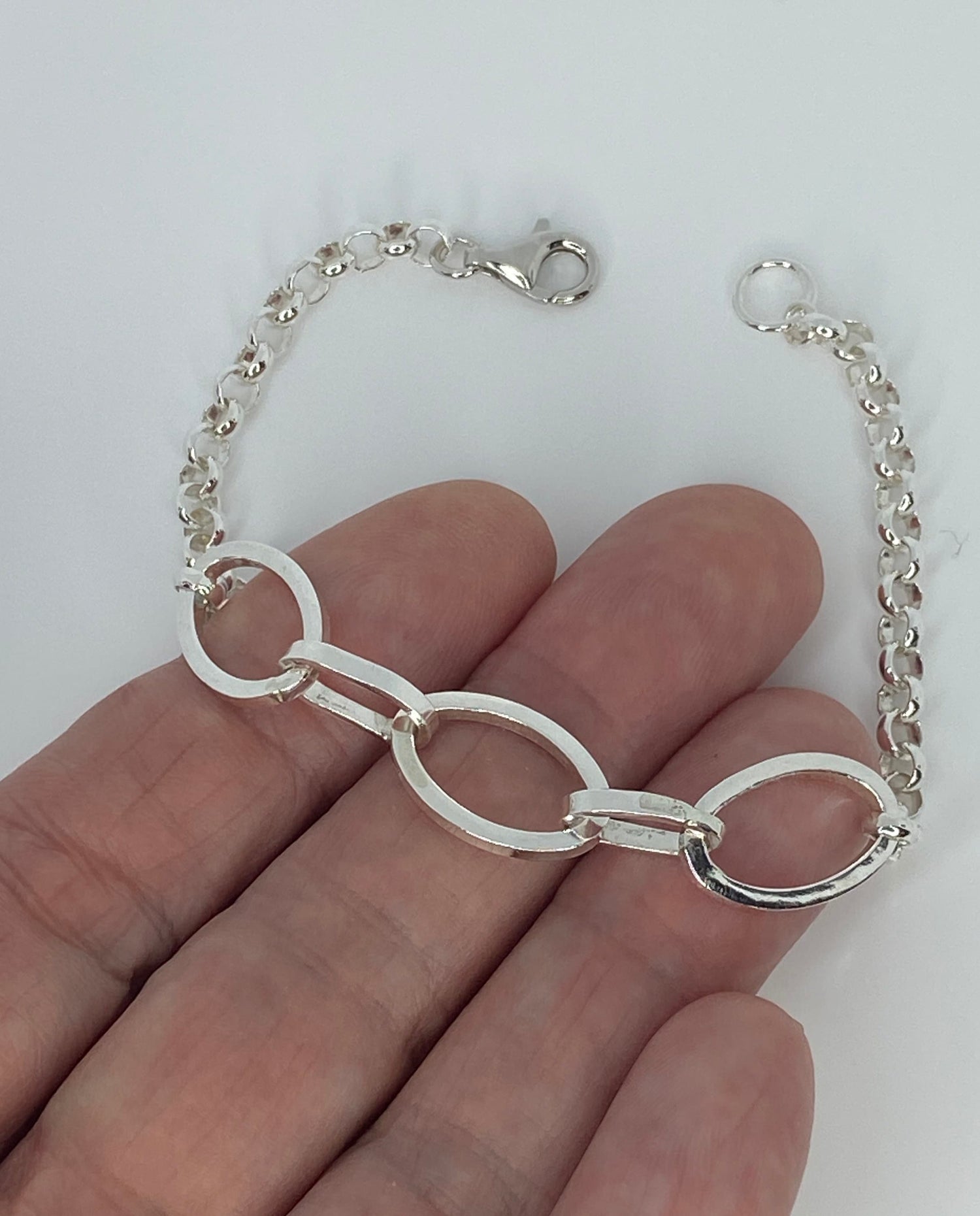 Sterling Silver Oval Link Bracelet, 7.5 Inch Women’s Silver Chain Bracelet, 925 Silver/999 silver Jewelry