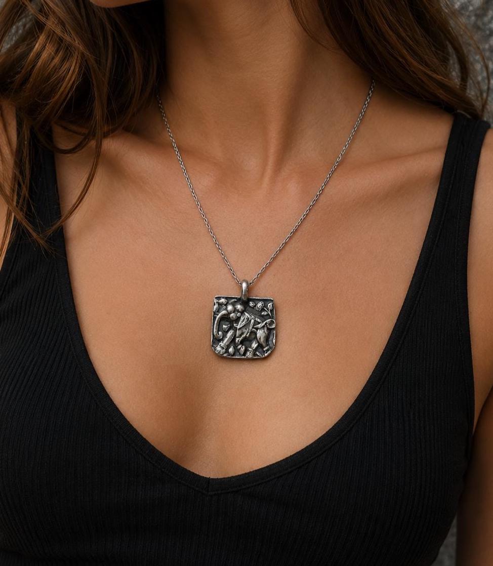 Handmade 999 Fine Silver Botanical Pendant Necklace – Nature Inspired Organic Design