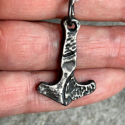 Handmade Sterling Silver Thor Hammer Pendant – Oxidized Viking Necklace, Rustic Men’s Jewelry