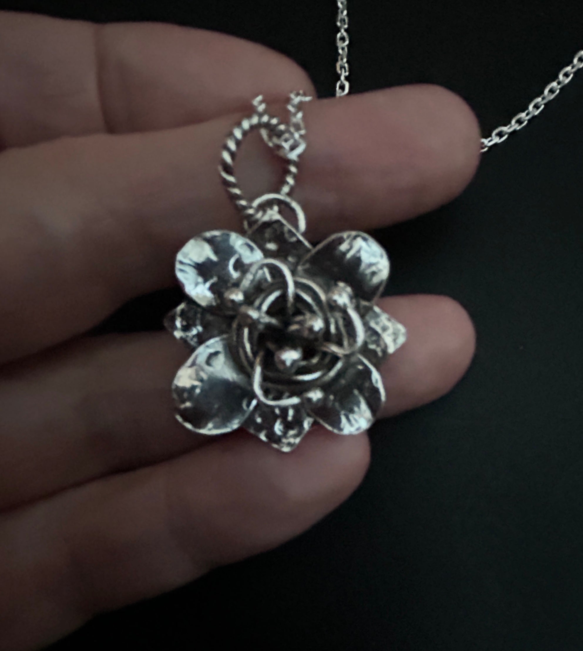 Sterling silver Artisan flower necklace