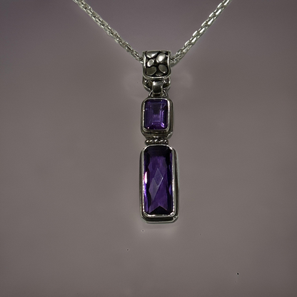 Elegant Sterling Silver Amethyst Pendant with Dual Gemstones