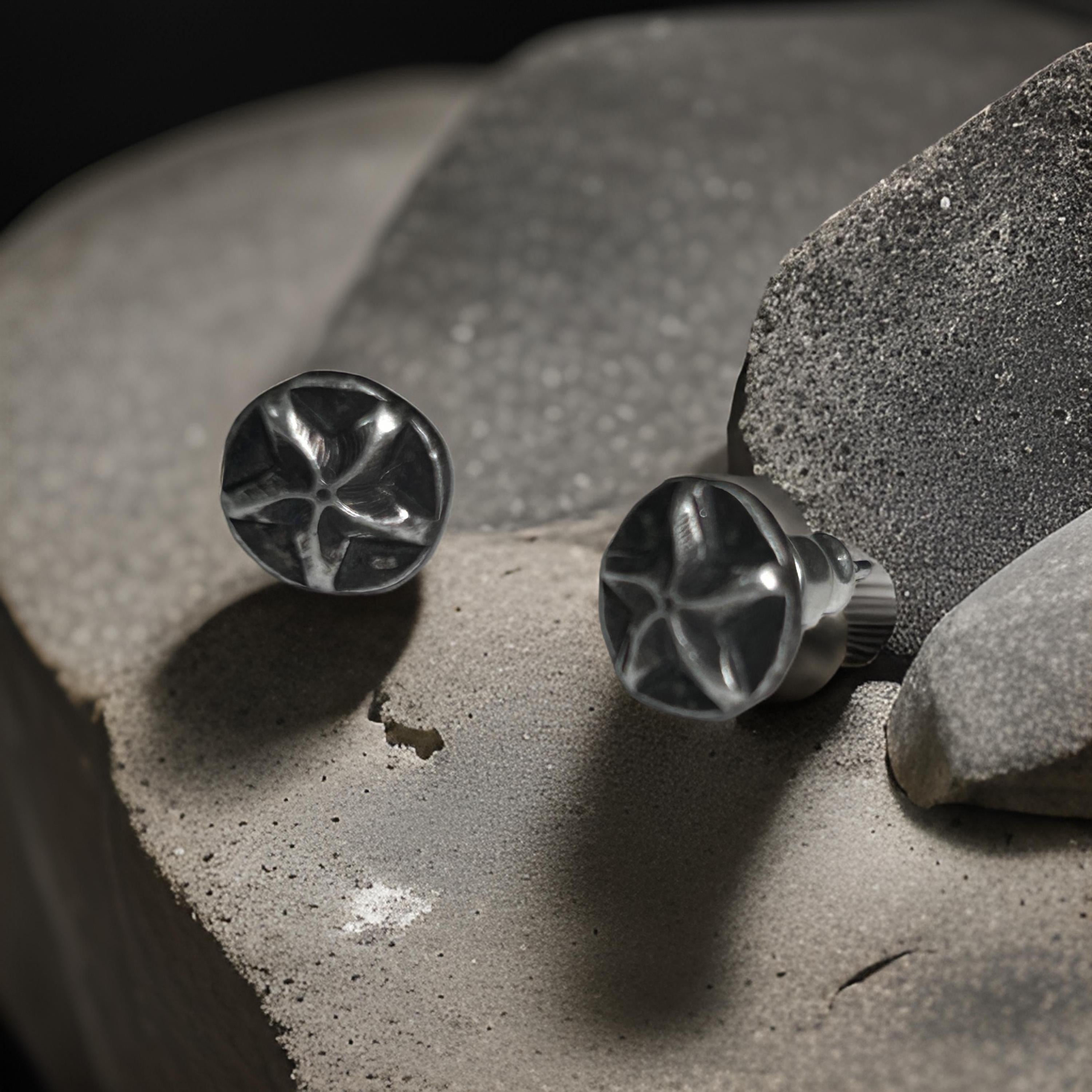 925 Sterling Silver Starburst Oxidized Earrings for Men