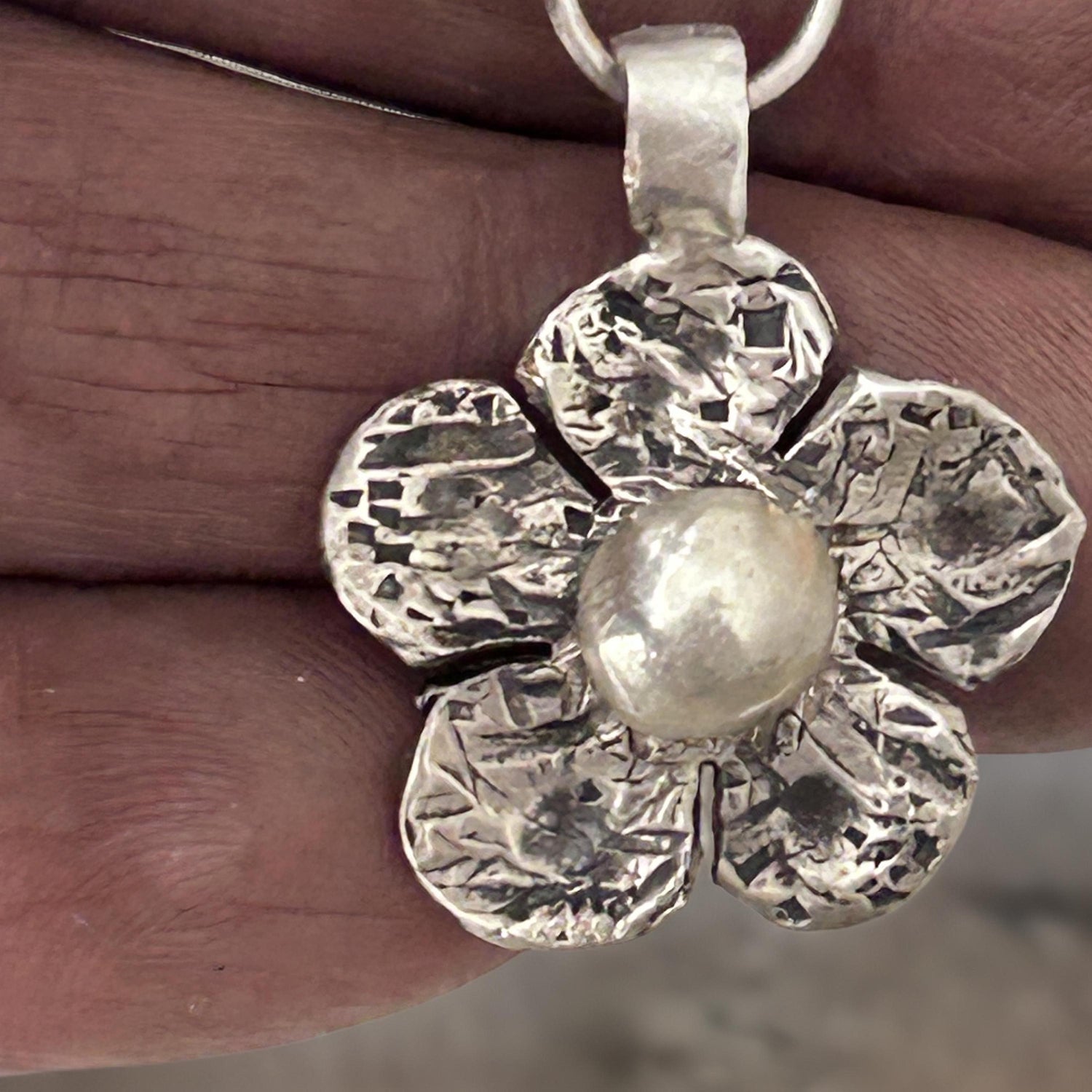 Sterling Silver Flower Pendant Necklace, Handmade Silver Artisan Jewelry