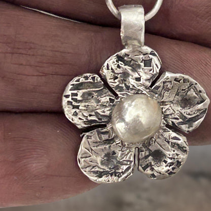 Sterling Silver Flower Pendant Necklace, Handmade Silver Artisan Jewelry