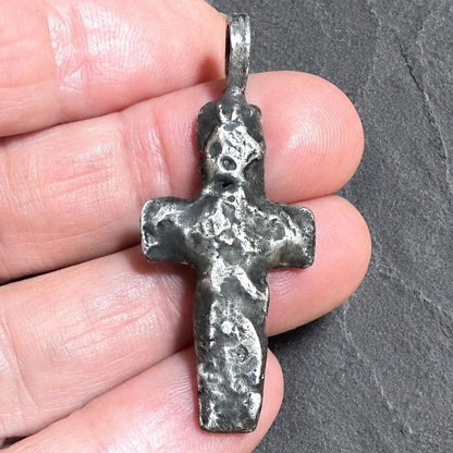 Fine Silver Cross Pendant | Rustic Oxidized Artisan Necklace, 5mm Thick