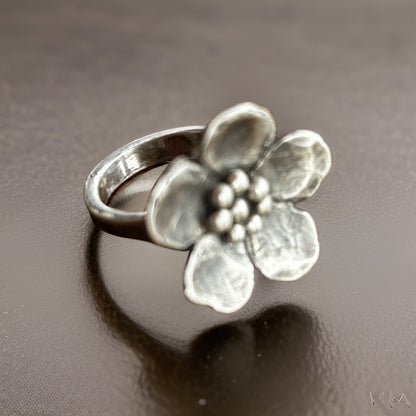925 Sterling Flower Ring Handmade Antique Style Ring Floral Jewelry
