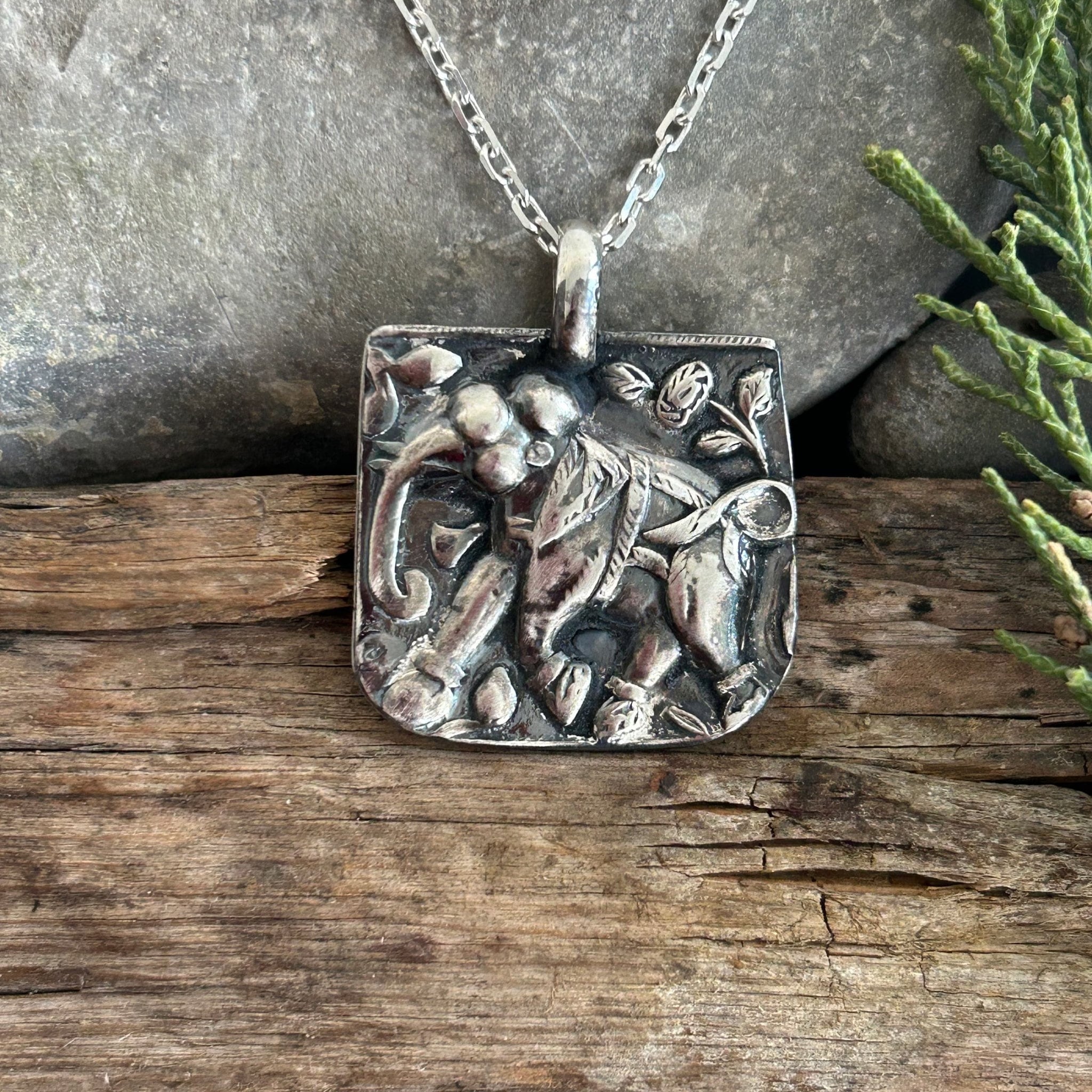 Handmade 999 Fine Silver Botanical Pendant Necklace – Nature Inspired Organic Design