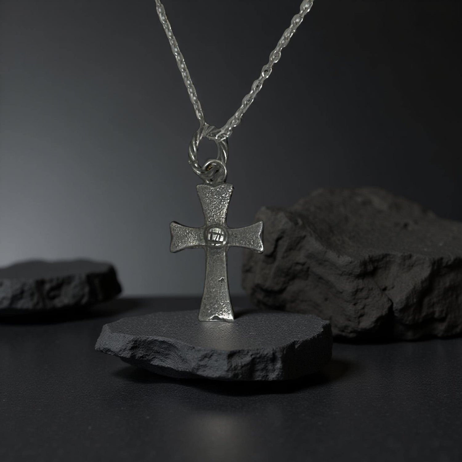 Sterling Silver Cross Pendant – Rustic Gothic Cross Textured Oxidized Jewelry