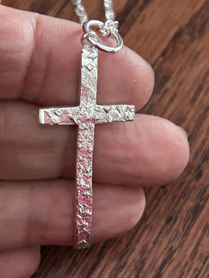 Sterling Silver Hammered Cross Pendant Necklace | Rustic Minimalist Christian Jewelry