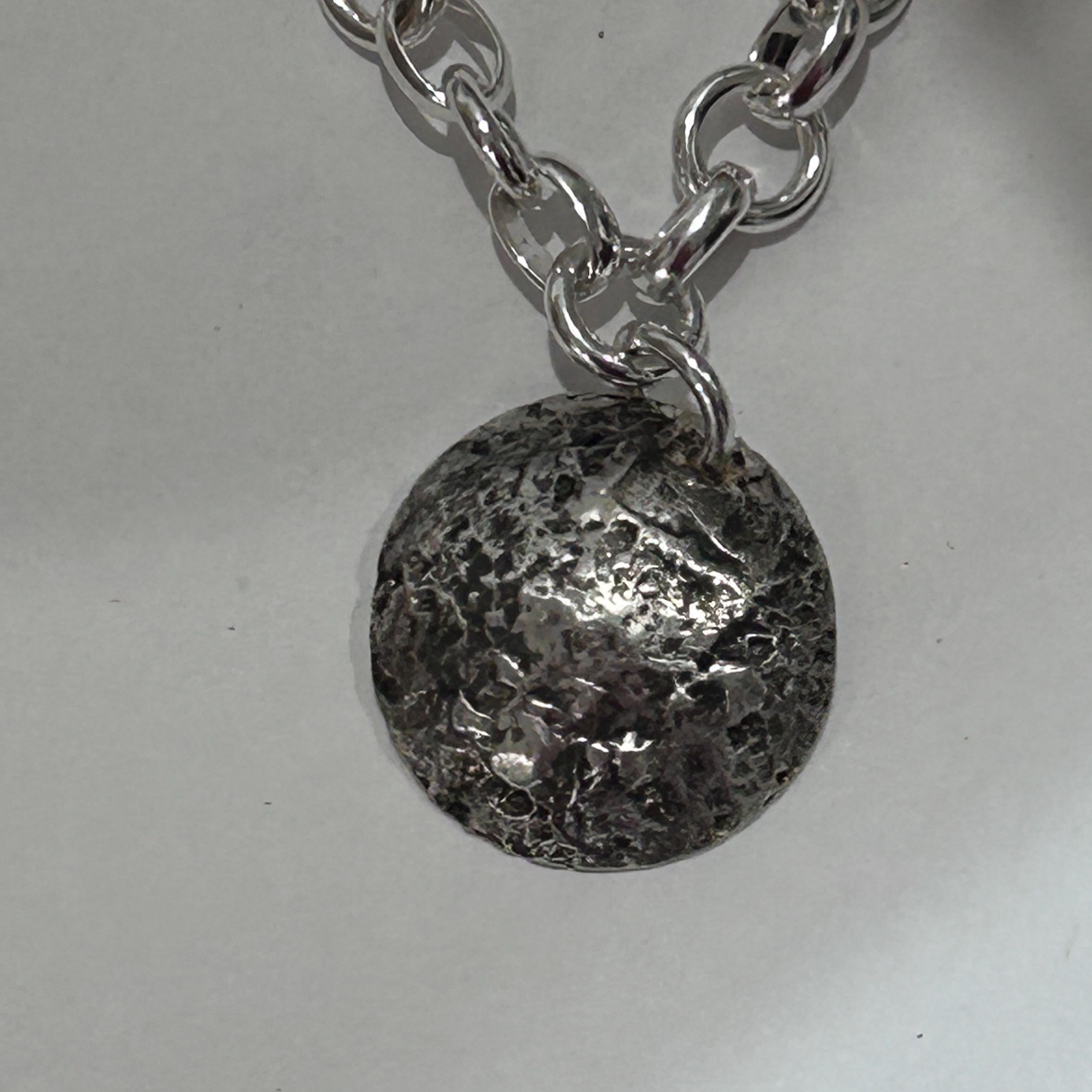 Handmade 925 Sterling Silver Moon Necklace with Oxidized Textured Pendant - Lunar Crater Design