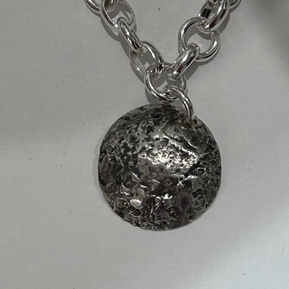 Handmade 925 Sterling Silver Moon Necklace with Oxidized Textured Pendant - Lunar Crater Design