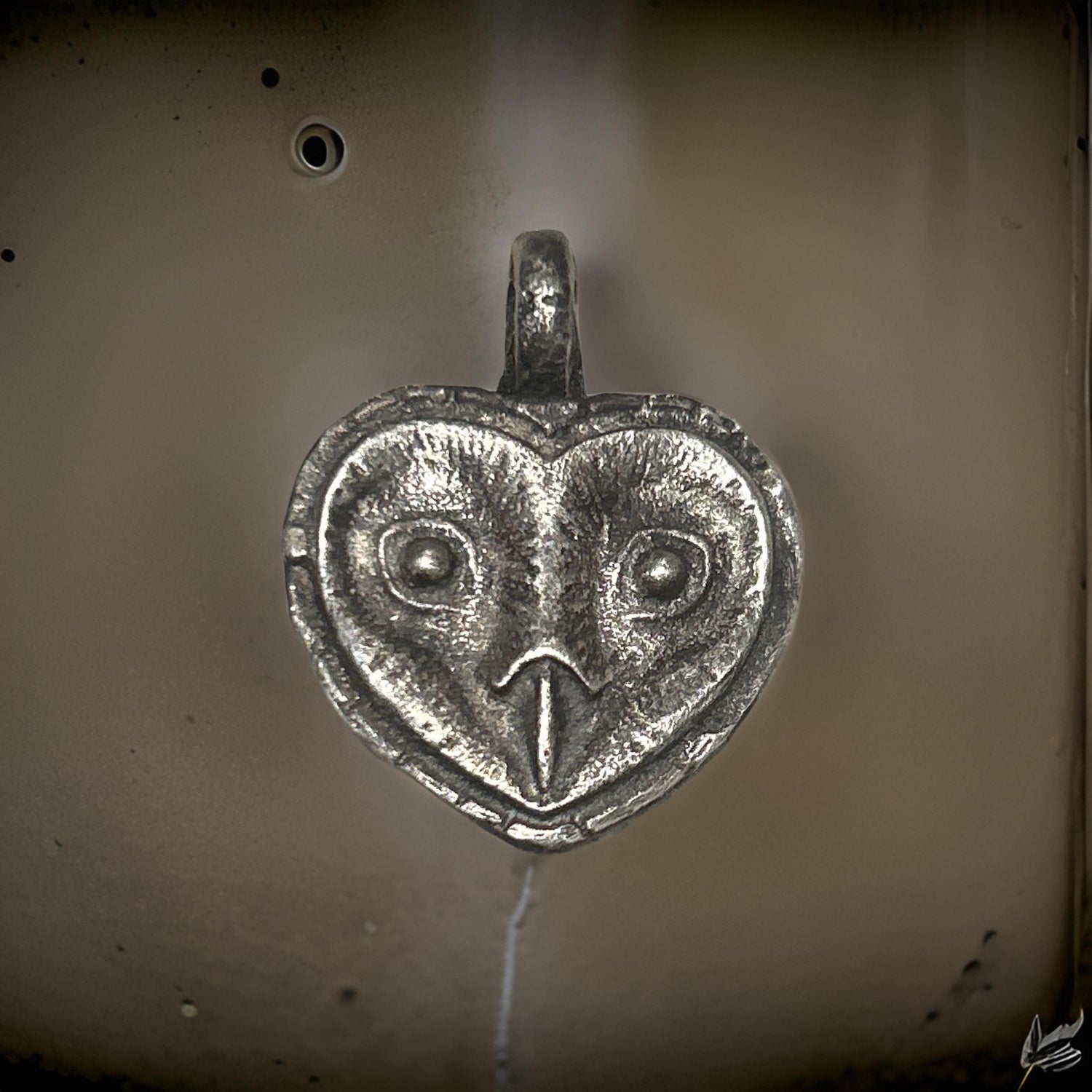 Sterling Silver Owl Pendant | Oxidized Rustic Heart Jewelry (30mm x 25mm)