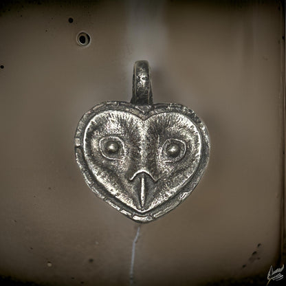 Sterling Silver Owl Pendant | Oxidized Rustic Heart Jewelry (30mm x 25mm)