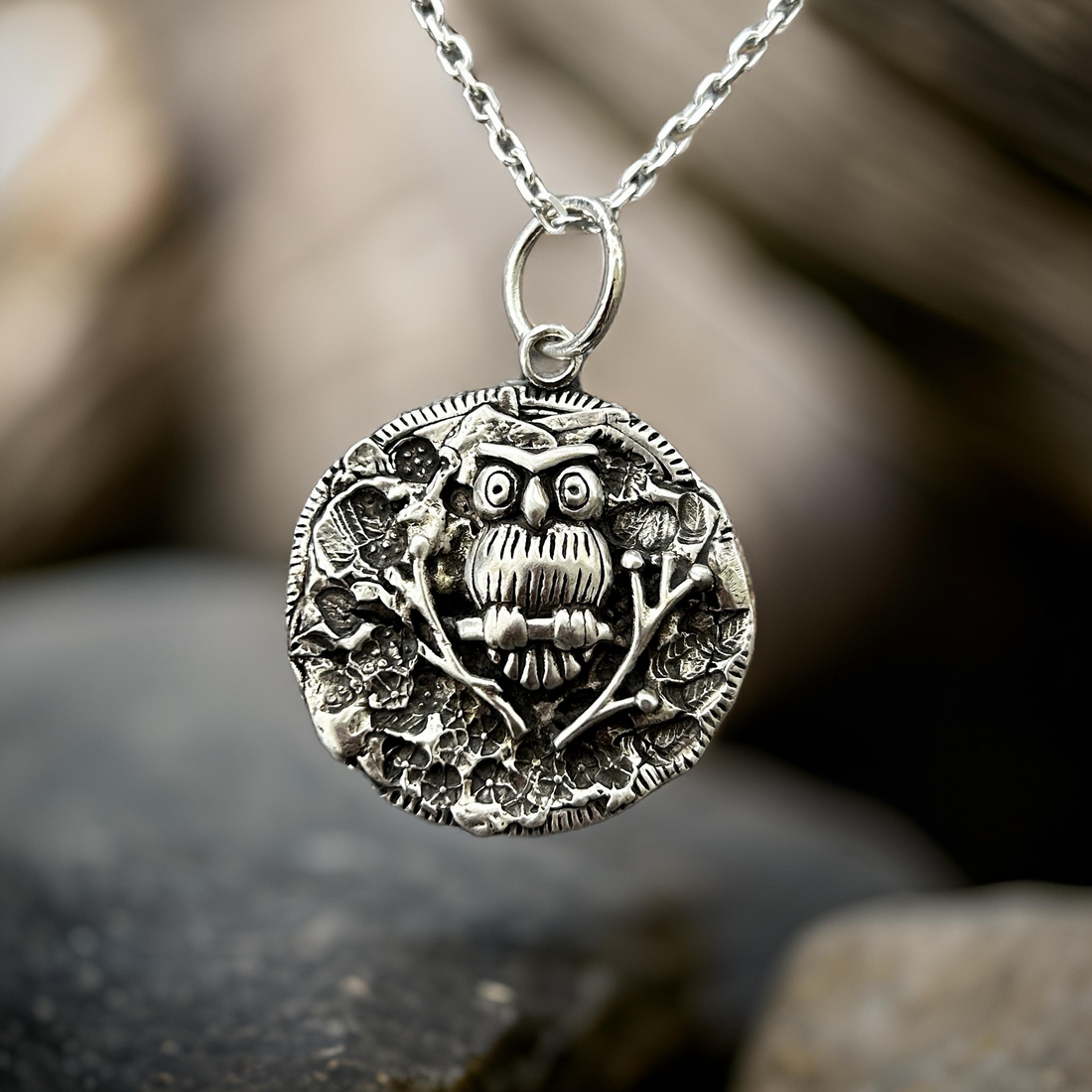 Owl Necklace Handcrafted in Sterling Silver