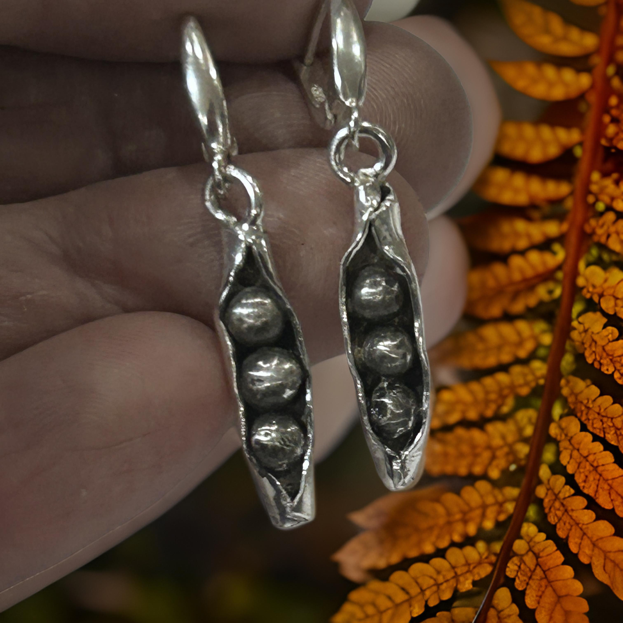 Handmade 925 sterling silver beans Nature-inspired earrings