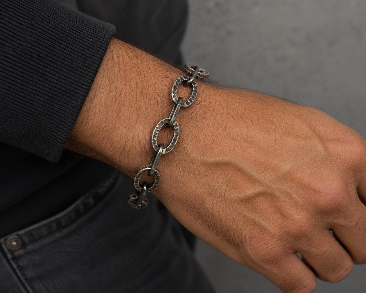 999 Fine Silver Oxidized Chain Bracelet • Rustic Brutalist Unisex Jewelry