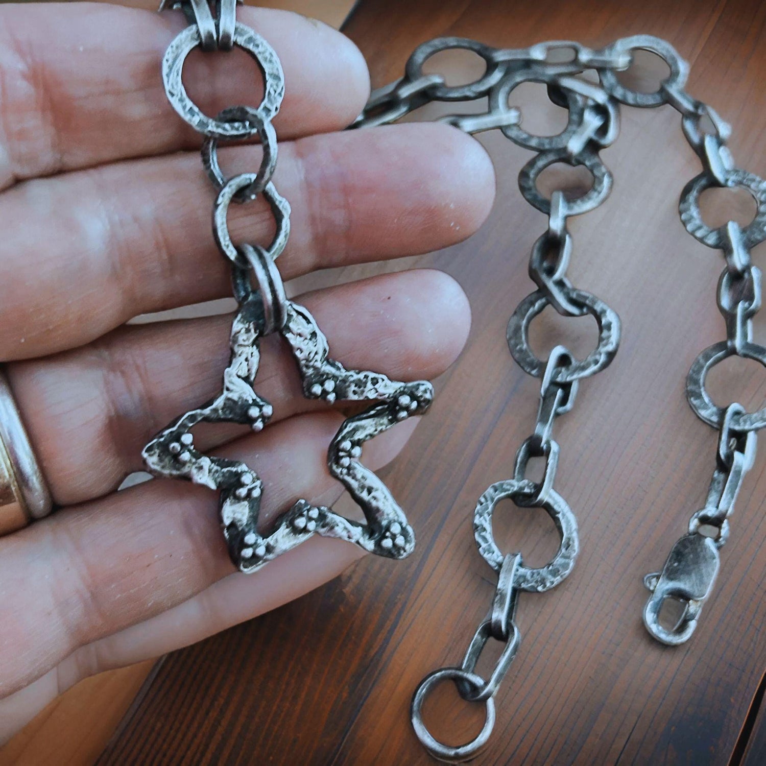 Artisan Star Necklace – Handmade 925 Sterling Pendant – Oxidized Statement Chain - Rustic silver chain