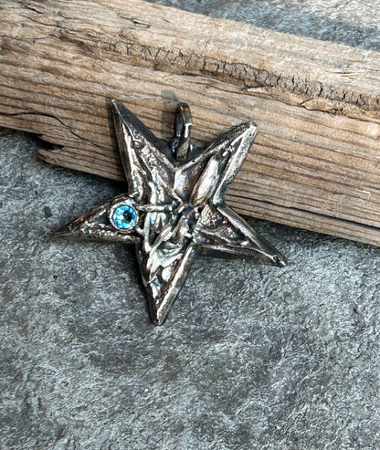 Star Blue Crystal Necklace Handmade in Sterling Silver