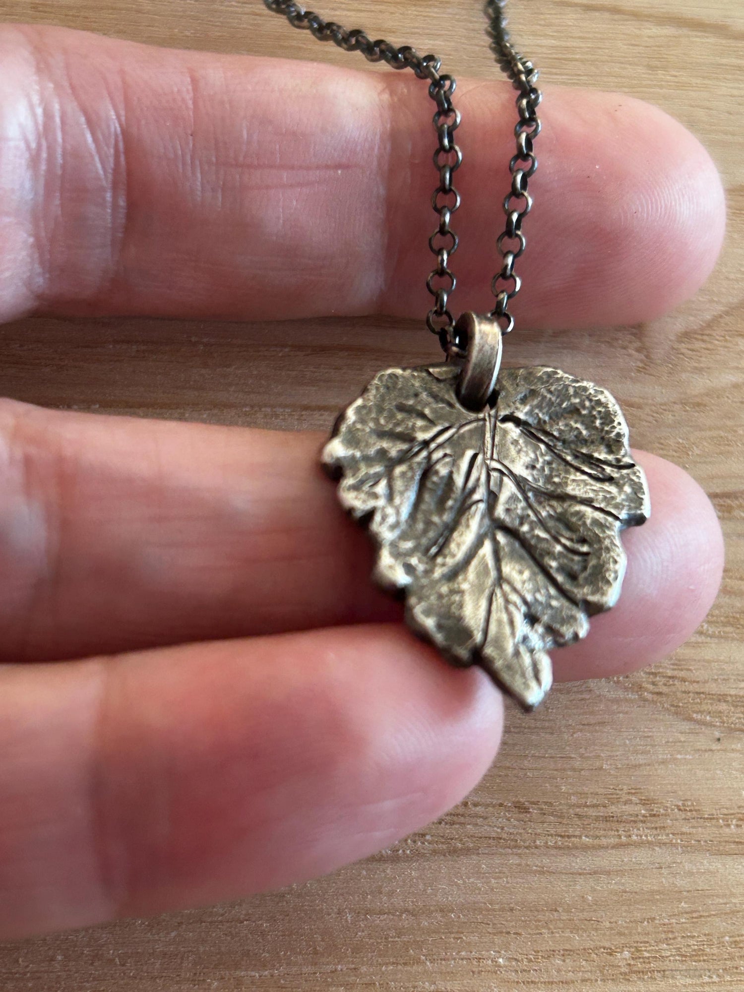 Sterling Silver Oak Leaf Necklace – Oxidized Rustic Handmade Pendant