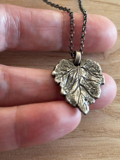 Sterling Silver Oak Leaf Necklace – Oxidized Rustic Handmade Pendant