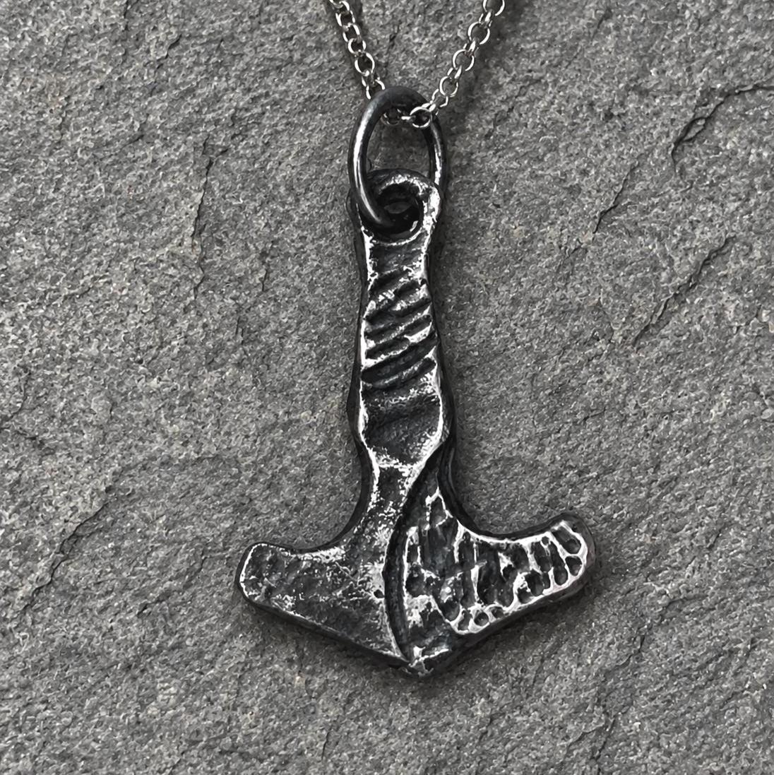 Handmade Sterling Silver Thor Hammer Pendant – Oxidized Viking Necklace, Rustic Men’s Jewelry