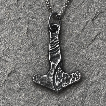 Handmade Sterling Silver Thor Hammer Pendant – Oxidized Viking Necklace, Rustic Men’s Jewelry