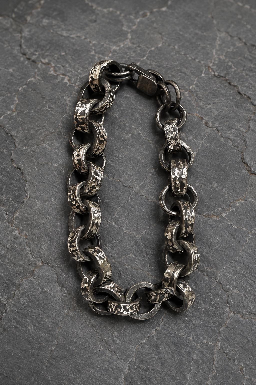 Heavy Sterling Silver Chain Bracelet, Oxidized Rustic Link Jewelry