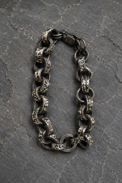 Heavy Sterling Silver Chain Bracelet, Oxidized Rustic Link Jewelry