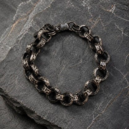 Heavy Sterling Silver Chain Bracelet, Oxidized Rustic Link Jewelry