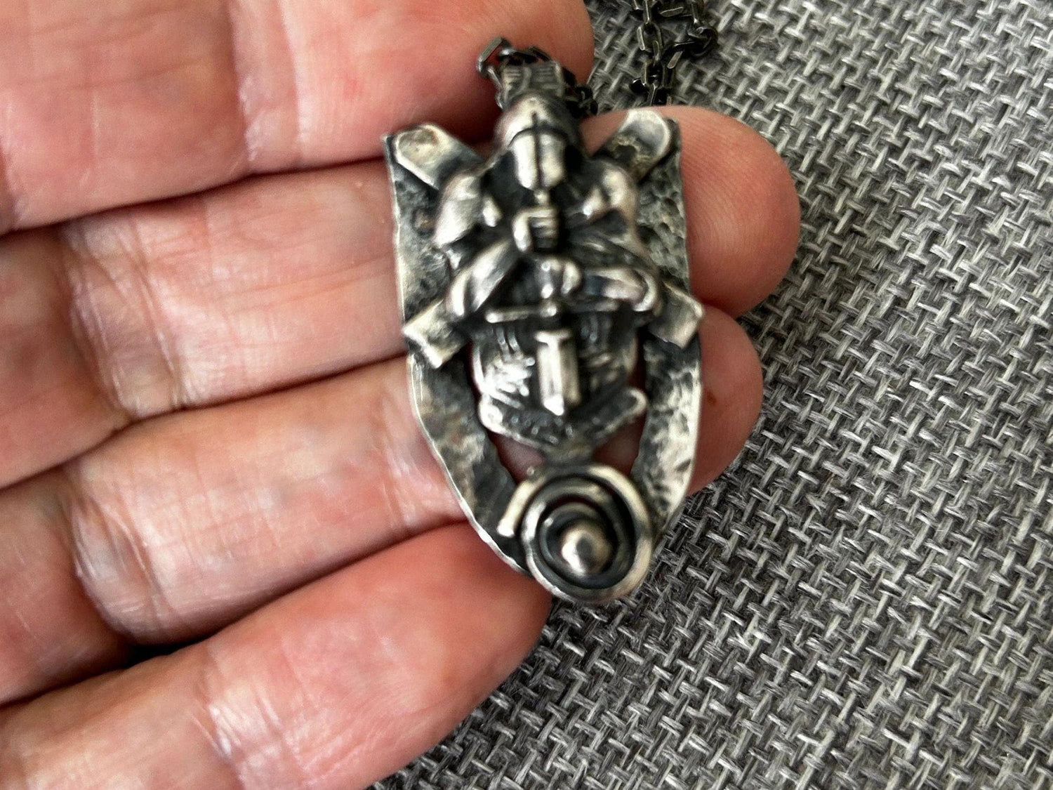 Mens Pendant Handmade Oxidized Pendant in Sterling Silver