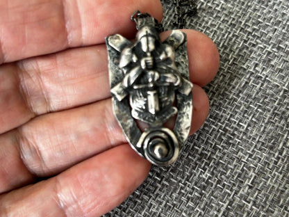 Mens Pendant Handmade Oxidized Pendant in Sterling Silver