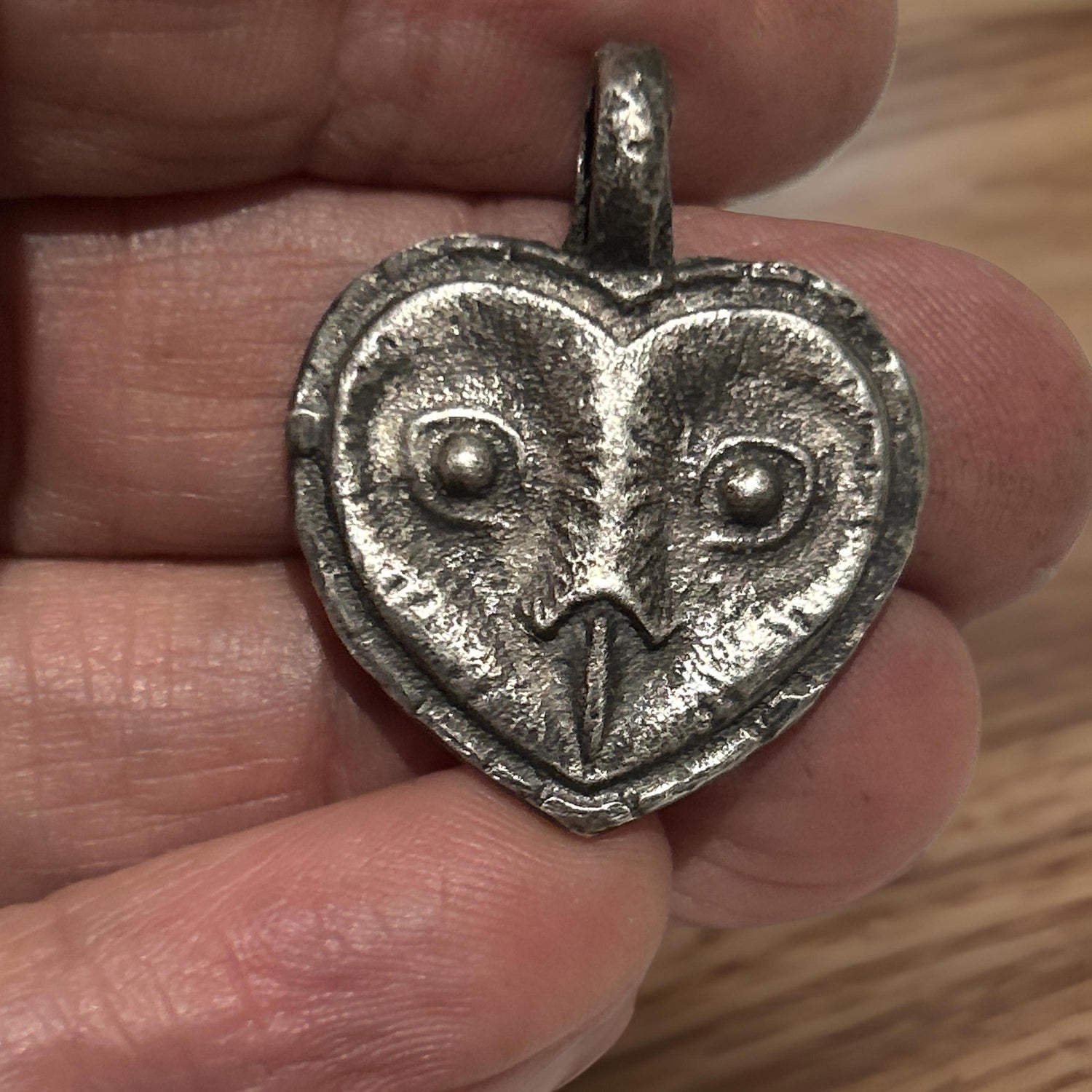 Sterling Silver Owl Pendant | Oxidized Rustic Heart Jewelry (30mm x 25mm)