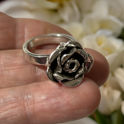 Solid Silver Rose Ring - Handmade Rose - Statement Rings